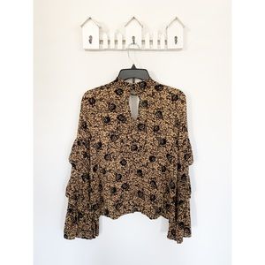 BP Ruffle Long Sleeve Floral Blouse